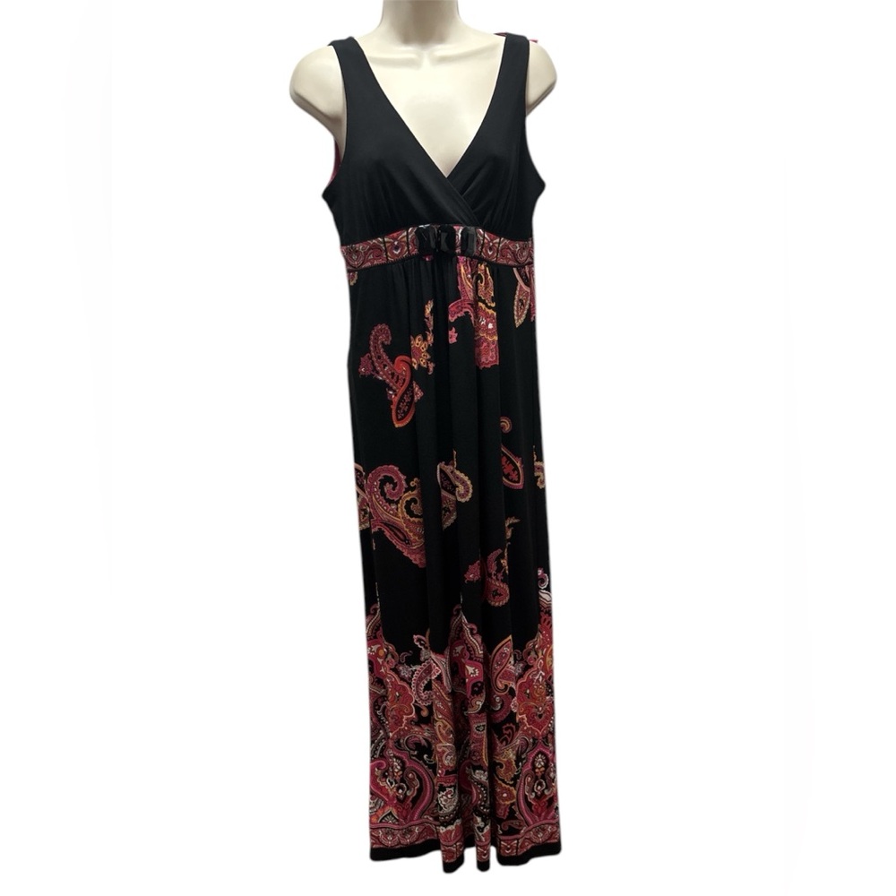 Studio I Multicolored Black/Pink Paisley Sleeveless V-Neck Sundress Maxi Dress